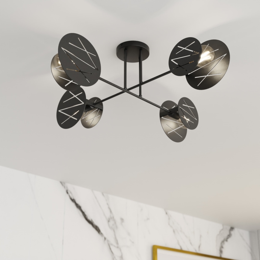 Lampadario a sospensione con supporto rigido FRICK 4xE27/15W/230V nero