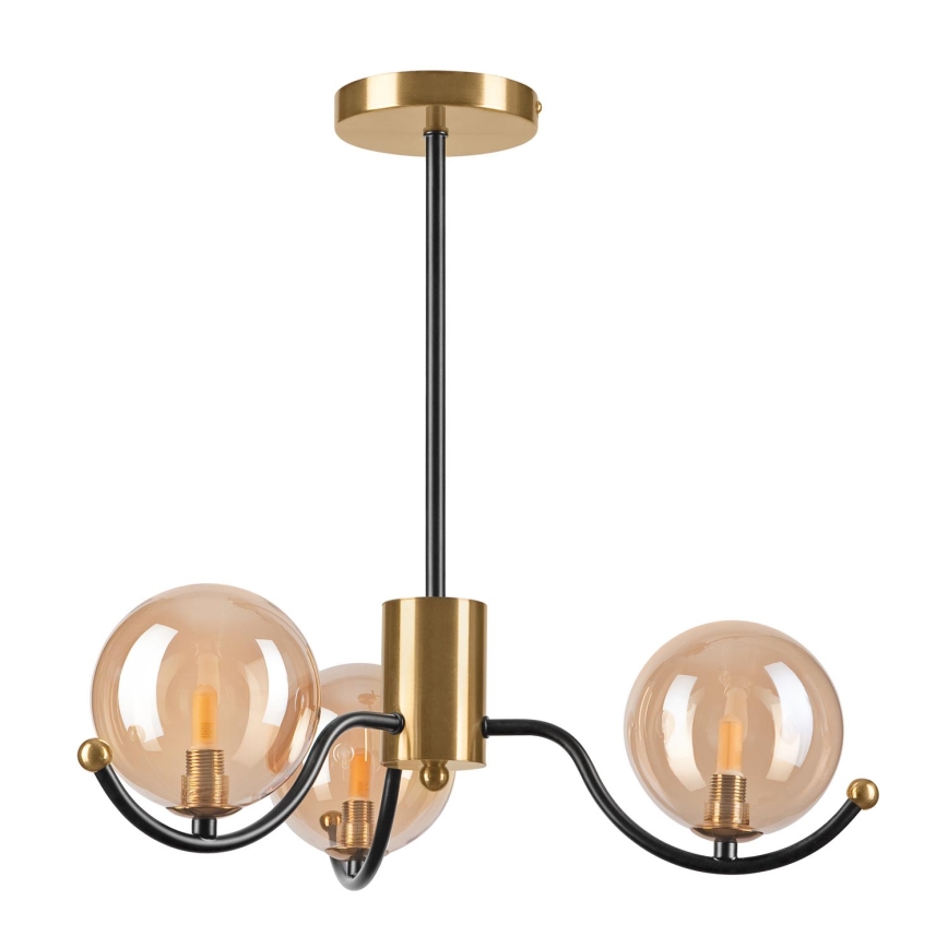 Lampadario a sospensione con supporto rigido GEORGIA 3xE14/5W/230V oro/fumé beige