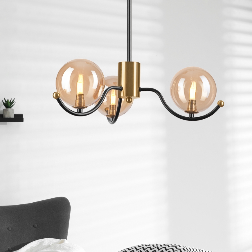 Lampadario a sospensione con supporto rigido GEORGIA 3xE14/5W/230V oro/fumé beige