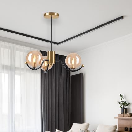 Lampadario a sospensione con supporto rigido GEORGIA 3xE14/5W/230V oro/fumé beige