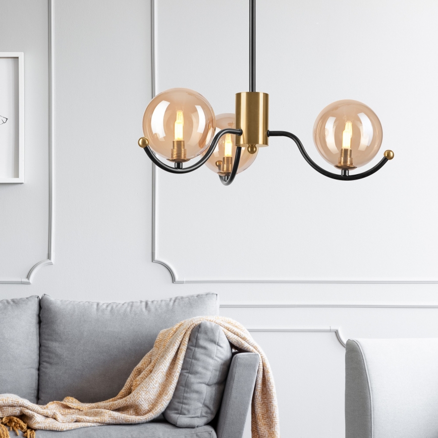Lampadario a sospensione con supporto rigido GEORGIA 3xE14/5W/230V oro/fumé beige