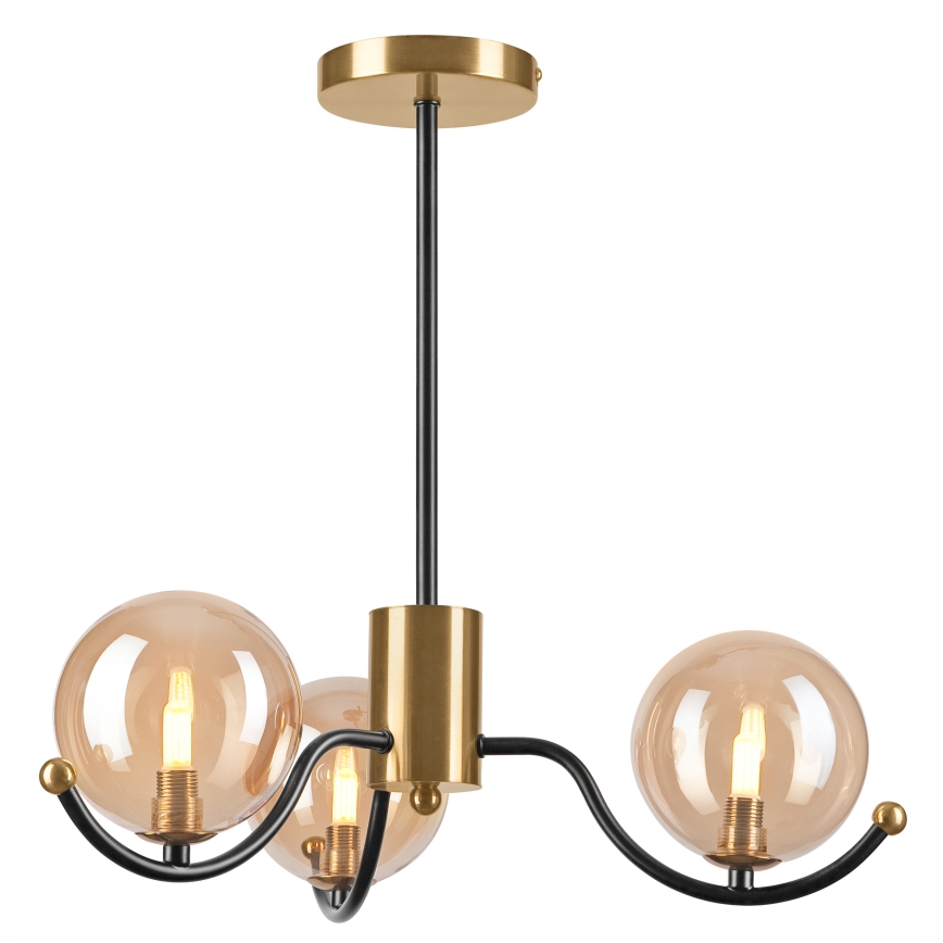 Lampadario a sospensione con supporto rigido GEORGIA 3xE14/5W/230V oro/fumé beige