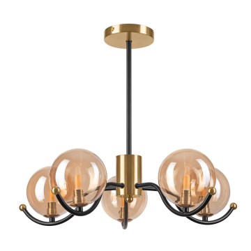 Lampadario a sospensione con supporto rigido GEORGIA 5xE14/5W/230V oro/fumé beige