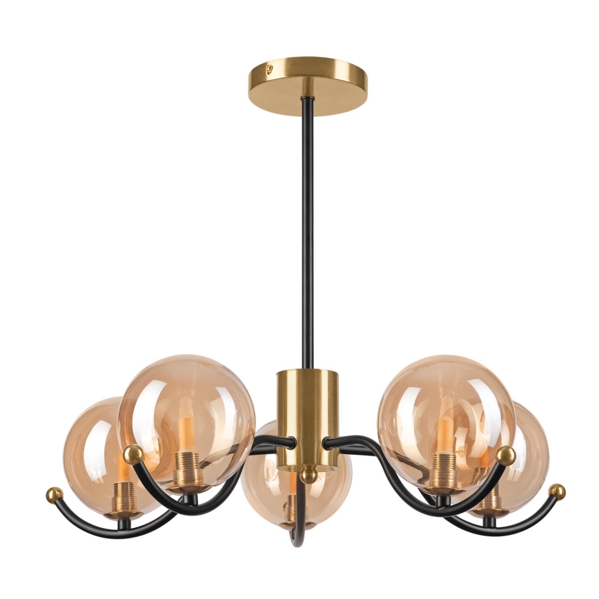 Lampadario a sospensione con supporto rigido GEORGIA 5xE14/5W/230V oro/fumé beige