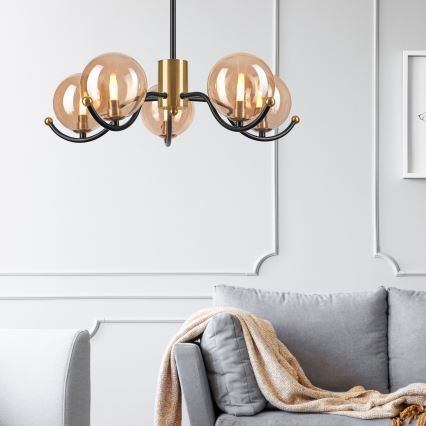 Lampadario a sospensione con supporto rigido GEORGIA 5xE14/5W/230V oro/fumé beige