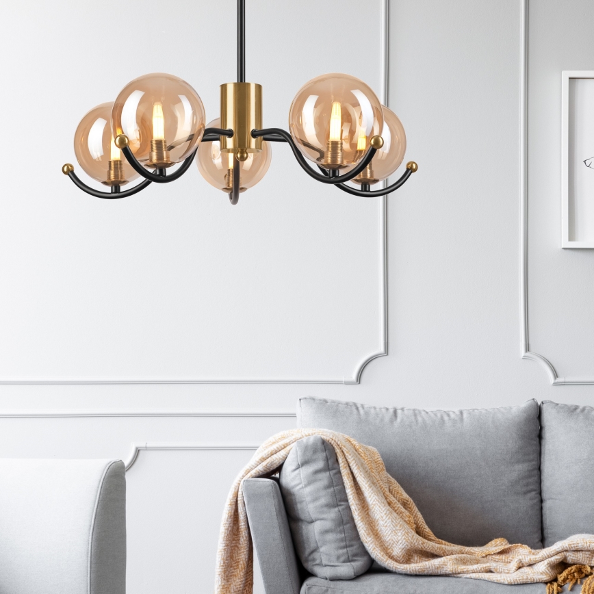 Lampadario a sospensione con supporto rigido GEORGIA 5xE14/5W/230V oro/fumé beige