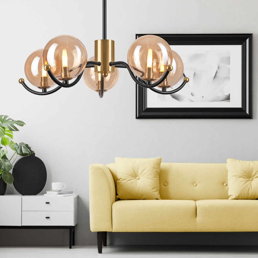 Lampadario a sospensione con supporto rigido GEORGIA 5xE14/5W/230V oro/fumé beige