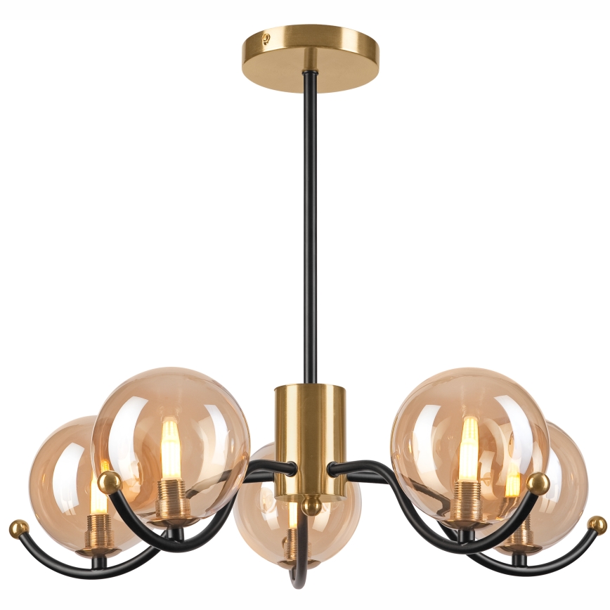 Lampadario a sospensione con supporto rigido GEORGIA 5xE14/5W/230V oro/fumé beige