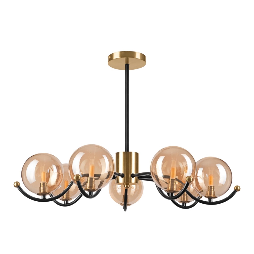 Lampadario a sospensione con supporto rigido GEORGIA 7xE14/5W/230V oro/fumé beige