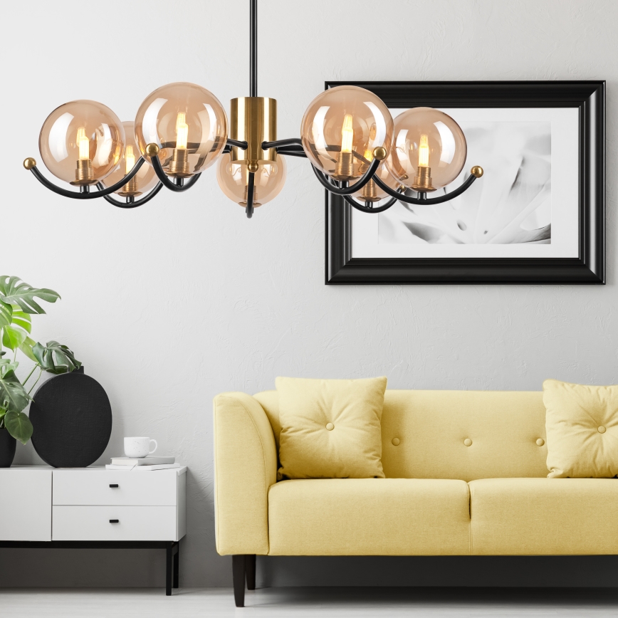 Lampadario a sospensione con supporto rigido GEORGIA 7xE14/5W/230V oro/fumé beige