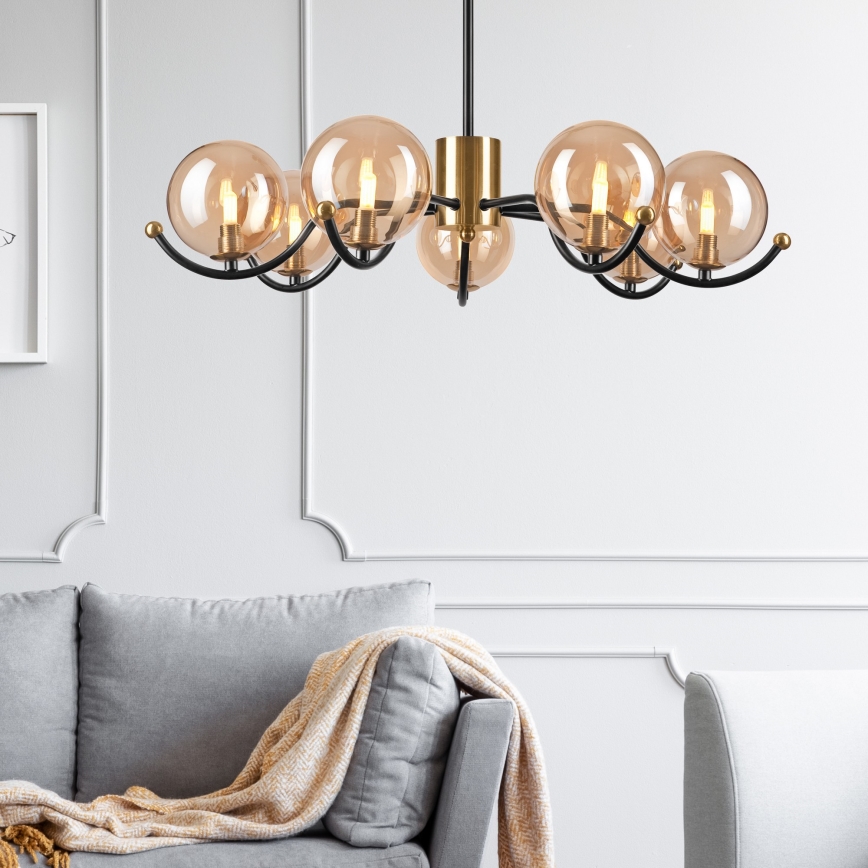 Lampadario a sospensione con supporto rigido GEORGIA 7xE14/5W/230V oro/fumé beige
