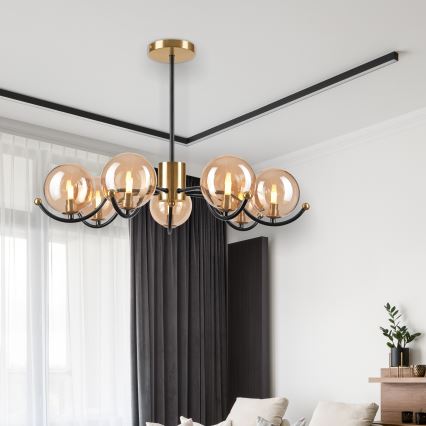 Lampadario a sospensione con supporto rigido GEORGIA 7xE14/5W/230V oro/fumé beige