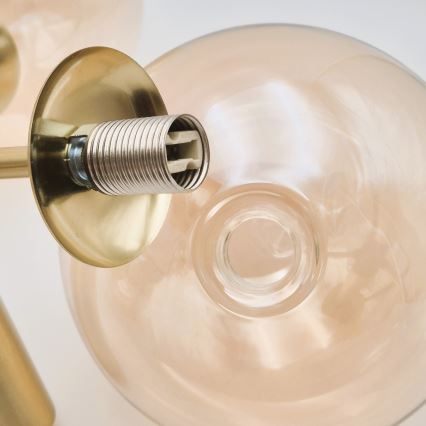 Lampadario a sospensione con supporto rigido GEORGIA 7xE14/5W/230V oro/fumé beige