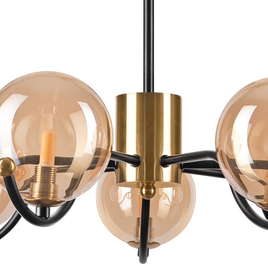 Lampadario a sospensione con supporto rigido GEORGIA 7xE14/5W/230V oro/fumé beige