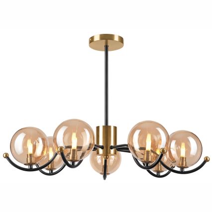 Lampadario a sospensione con supporto rigido GEORGIA 7xE14/5W/230V oro/fumé beige