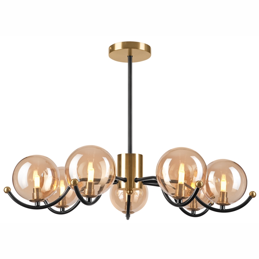 Lampadario a sospensione con supporto rigido GEORGIA 7xE14/5W/230V oro/fumé beige