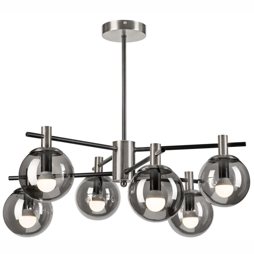 Lampadario a sospensione con supporto rigido LILOU 6xE14/5W/230V cromo opaco/fumé