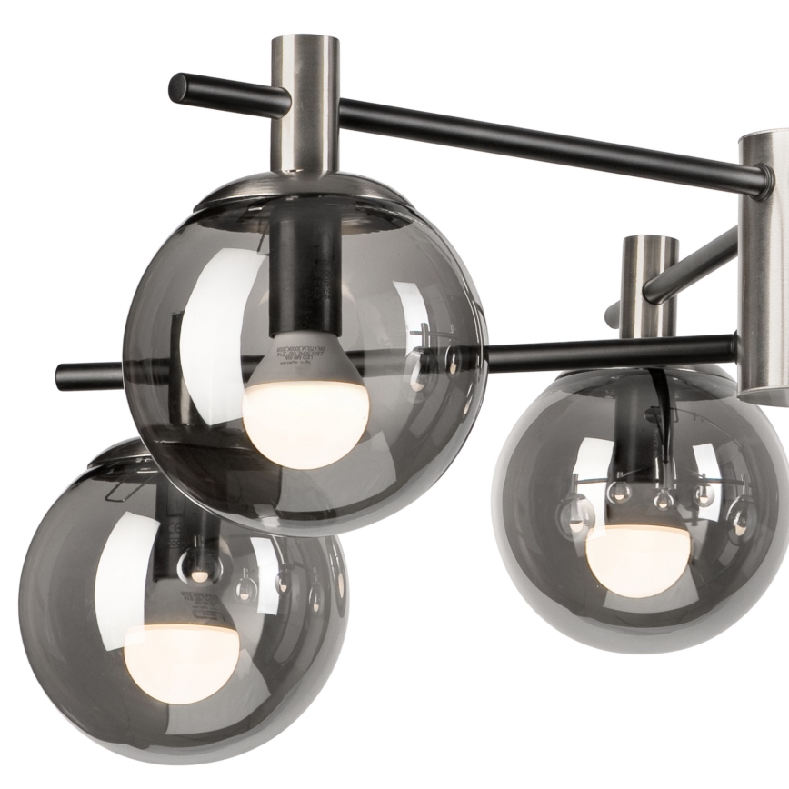 Lampadario a sospensione con supporto rigido LILOU 6xE14/5W/230V cromo opaco/fumé