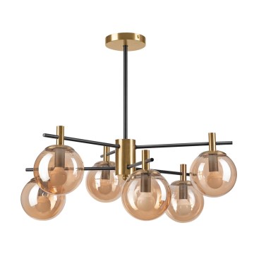 Lampadario a sospensione con supporto rigido LILOU 6xE14/5W/230V oro/nero/fumé beige
