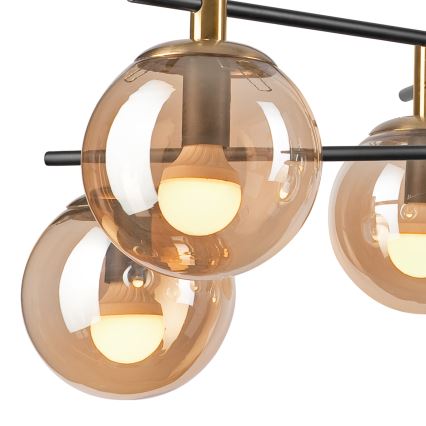 Lampadario a sospensione con supporto rigido LILOU 6xE14/5W/230V oro/nero/fumé beige