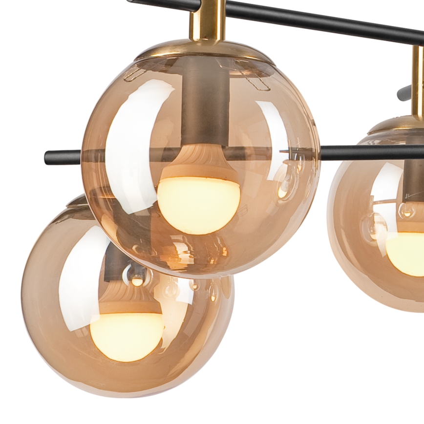 Lampadario a sospensione con supporto rigido LILOU 6xE14/5W/230V oro/nero/fumé beige