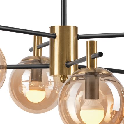 Lampadario a sospensione con supporto rigido LILOU 6xE14/5W/230V oro/nero/fumé beige
