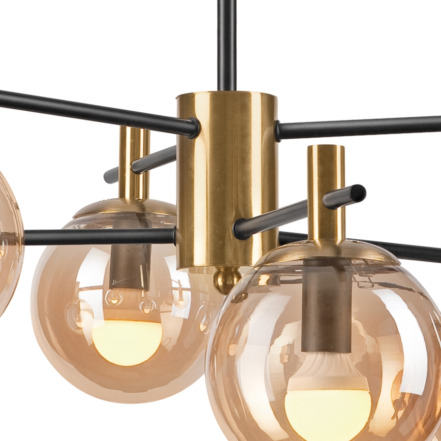 Lampadario a sospensione con supporto rigido LILOU 6xE14/5W/230V oro/nero/fumé beige