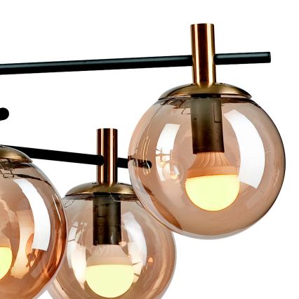 Lampadario a sospensione con supporto rigido LILOU 6xE14/5W/230V oro/nero/fumé beige