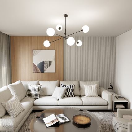 Lampadario a sospensione con supporto rigido LINEAR 6xE14/10W/230V nero/bianco