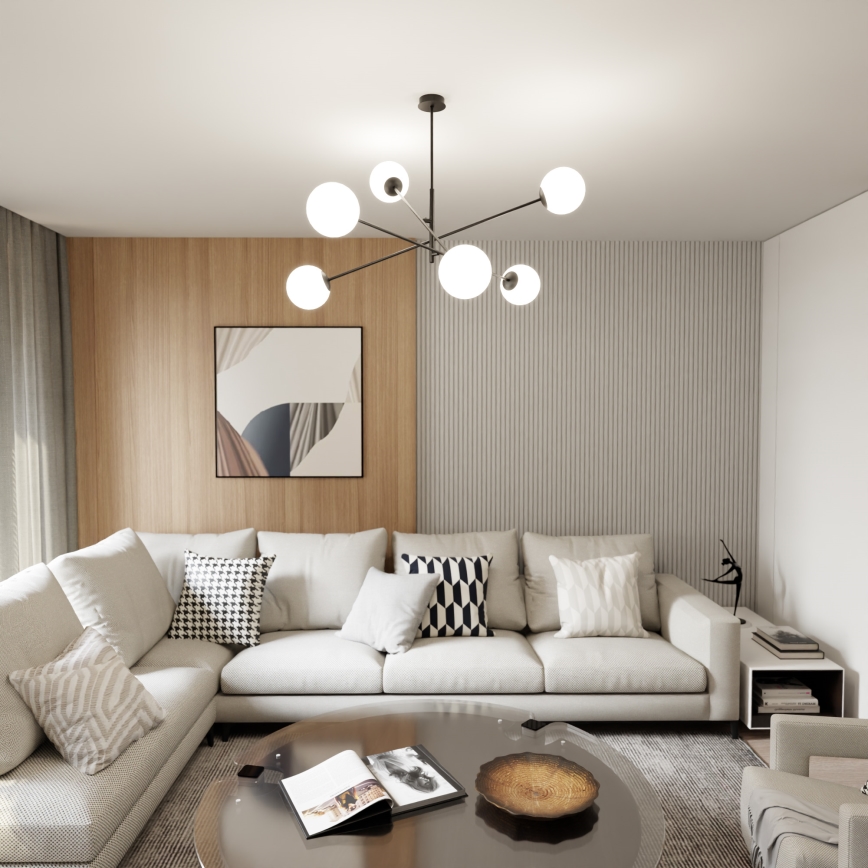 Lampadario a sospensione con supporto rigido LINEAR 6xE14/10W/230V nero/bianco