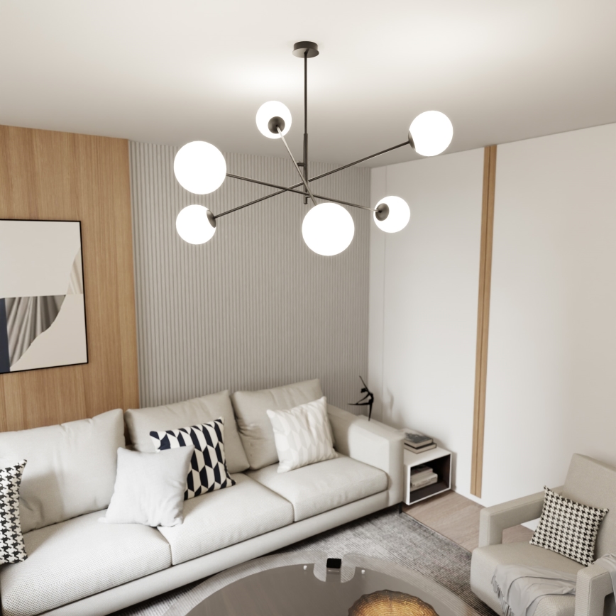 Lampadario a sospensione con supporto rigido LINEAR 6xE14/10W/230V nero/bianco