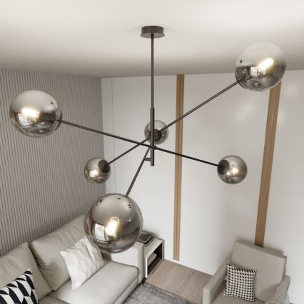 Lampadario a sospensione con supporto rigido LINEAR 6xE14/10W/230V nero/grigio