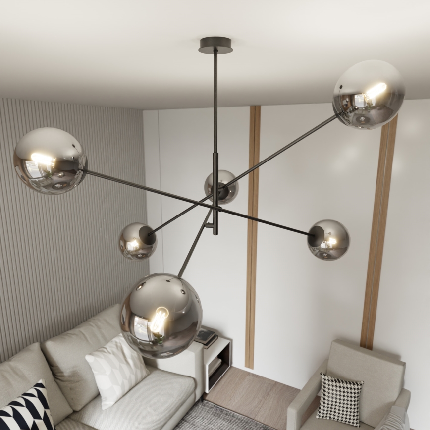 Lampadario a sospensione con supporto rigido LINEAR 6xE14/10W/230V nero/grigio