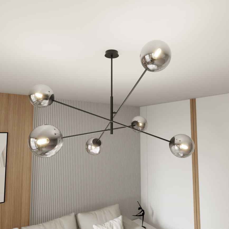 Lampadario a sospensione con supporto rigido LINEAR 6xE14/10W/230V nero/grigio
