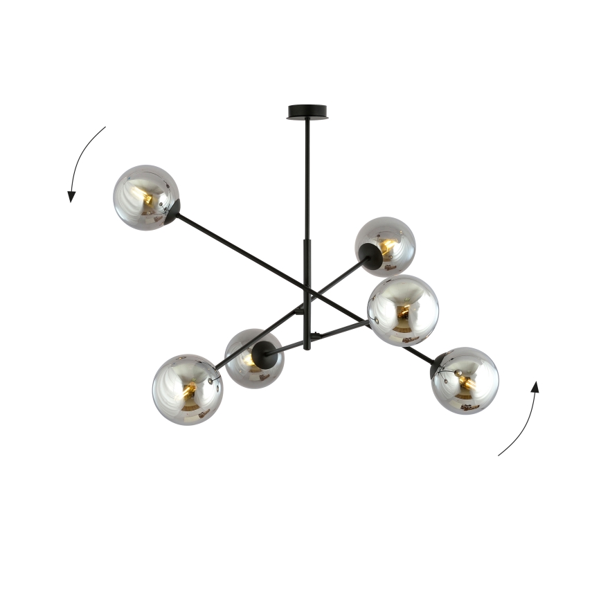 Lampadario a sospensione con supporto rigido LINEAR 6xE14/10W/230V nero/grigio