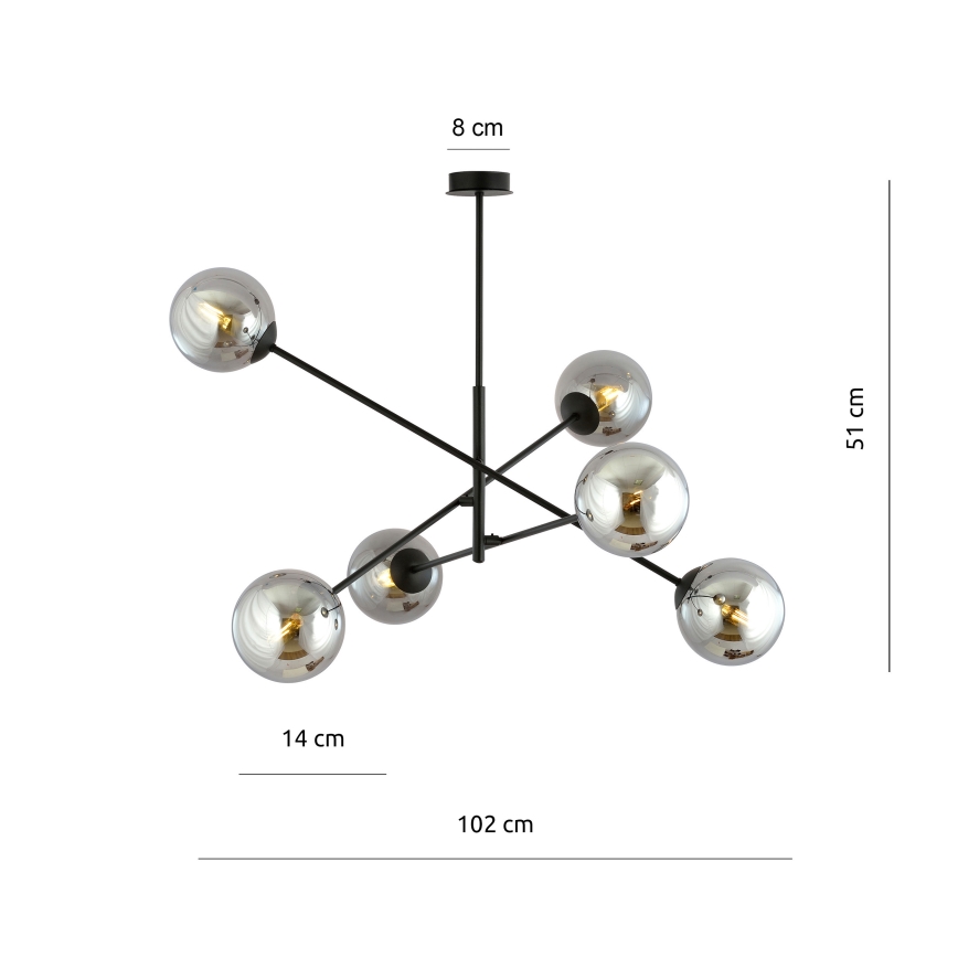 Lampadario a sospensione con supporto rigido LINEAR 6xE14/10W/230V nero/grigio