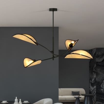 Lampadario a sospensione con supporto rigido LOTUS 4xE14/10W/230V nero/beige