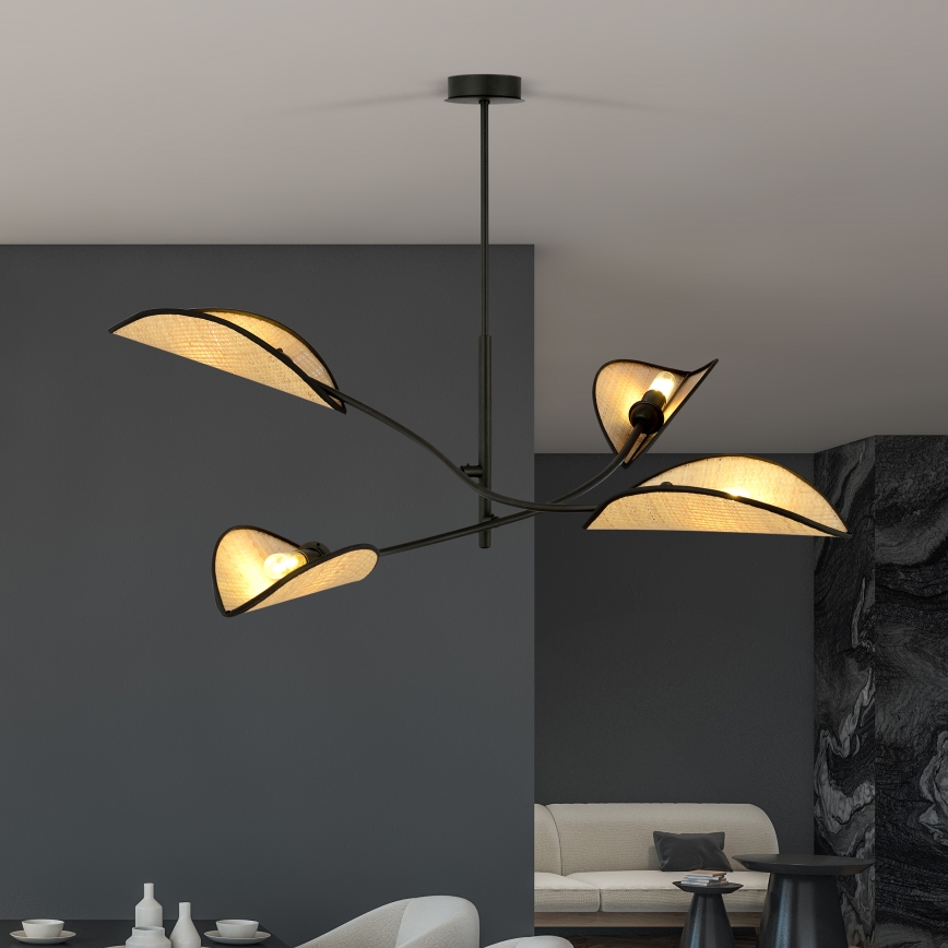 Lampadario a sospensione con supporto rigido LOTUS 4xE14/10W/230V nero/beige