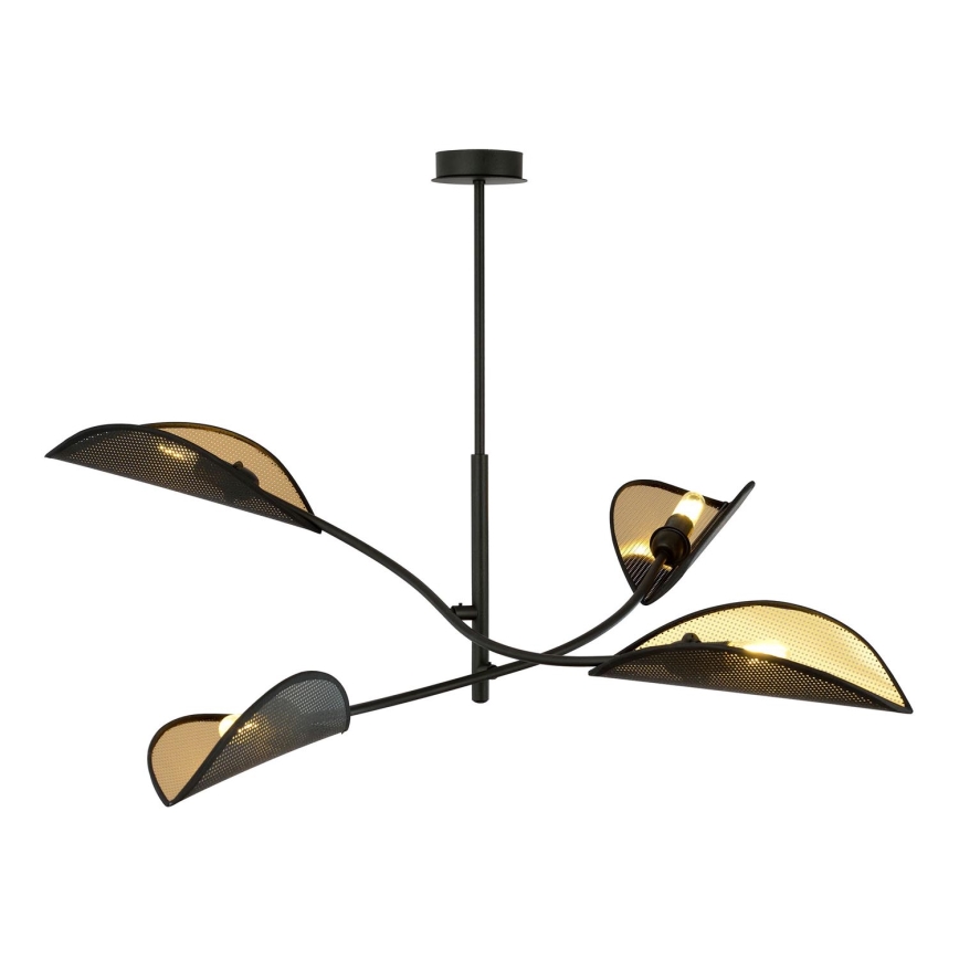 Lampadario a sospensione con supporto rigido LOTUS 4xE14/10W/230V nero/oro