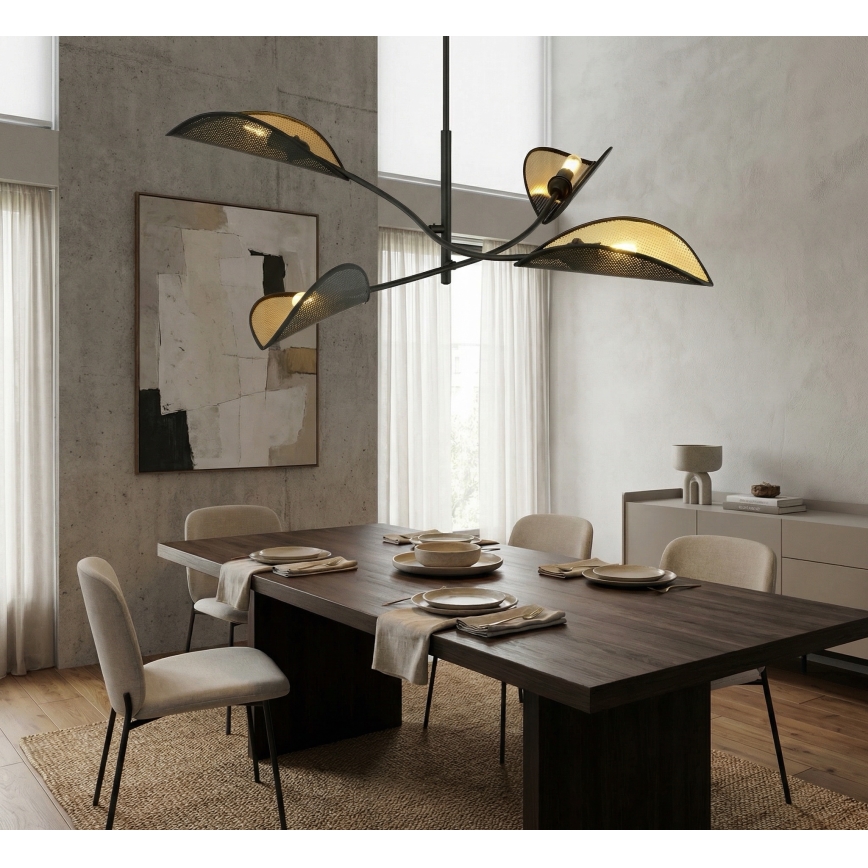 Lampadario a sospensione con supporto rigido LOTUS 4xE14/10W/230V nero/oro