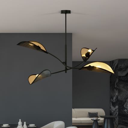 Lampadario a sospensione con supporto rigido LOTUS 4xE14/10W/230V nero/oro