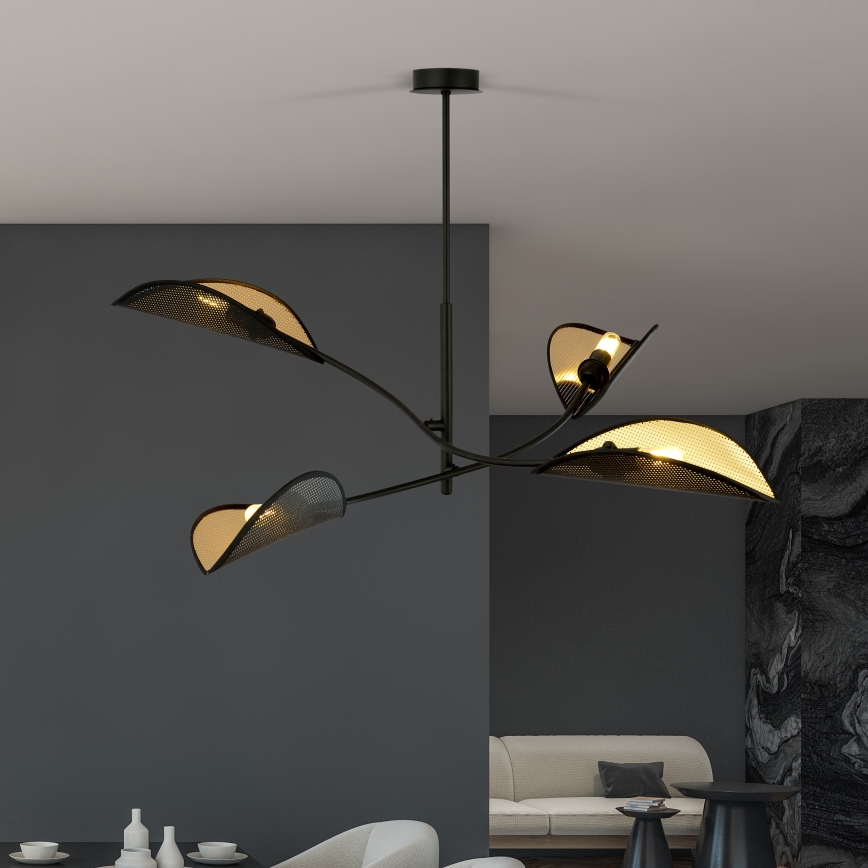 Lampadario a sospensione con supporto rigido LOTUS 4xE14/10W/230V nero/oro