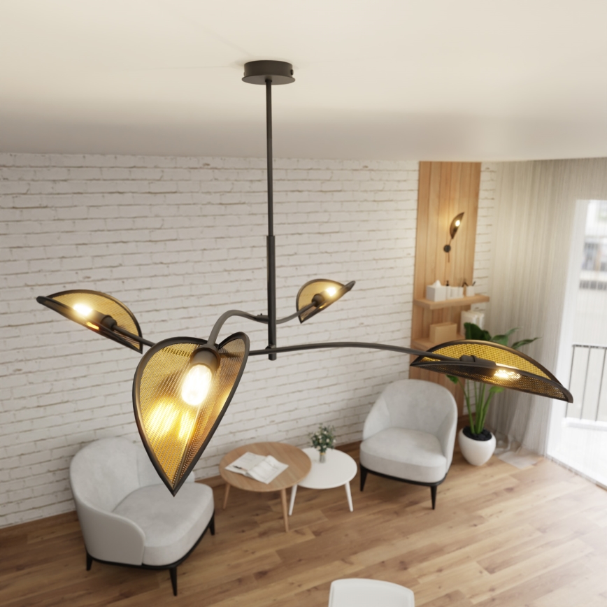 Lampadario a sospensione con supporto rigido LOTUS 4xE14/10W/230V nero/oro