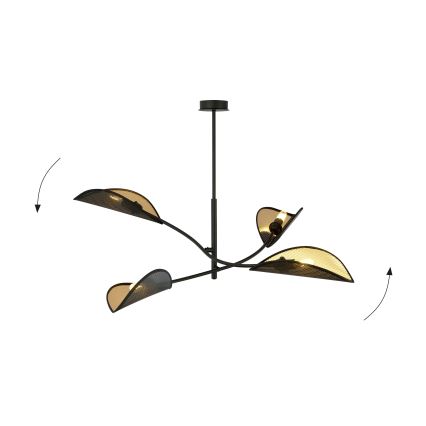 Lampadario a sospensione con supporto rigido LOTUS 4xE14/10W/230V nero/oro