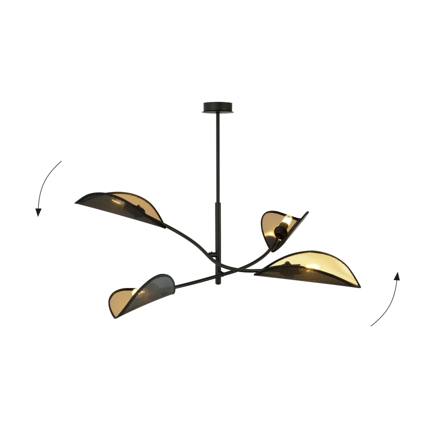 Lampadario a sospensione con supporto rigido LOTUS 4xE14/10W/230V nero/oro