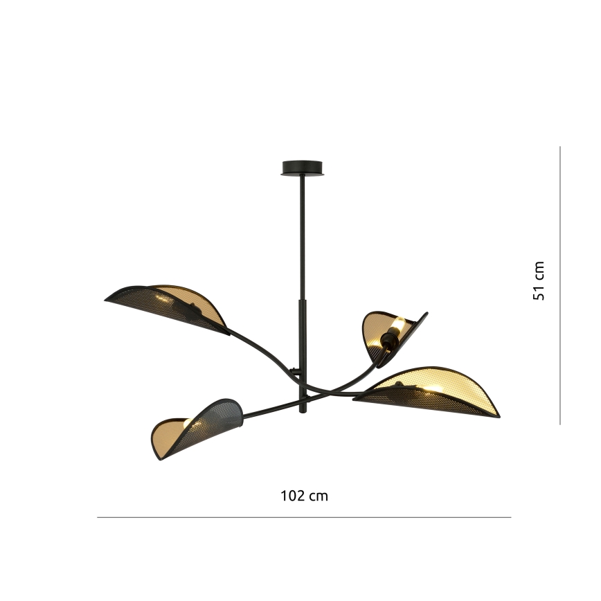 Lampadario a sospensione con supporto rigido LOTUS 4xE14/10W/230V nero/oro