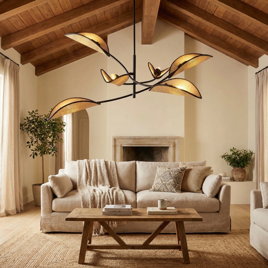 Lampadario a sospensione con supporto rigido LOTUS 6xE14/10W/230V nero/beige