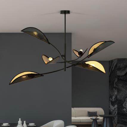 Lampadario a sospensione con supporto rigido LOTUS 6xE14/10W/230V nero/oro