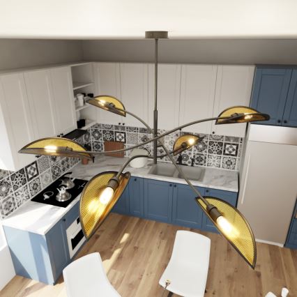 Lampadario a sospensione con supporto rigido LOTUS 6xE14/10W/230V nero/oro