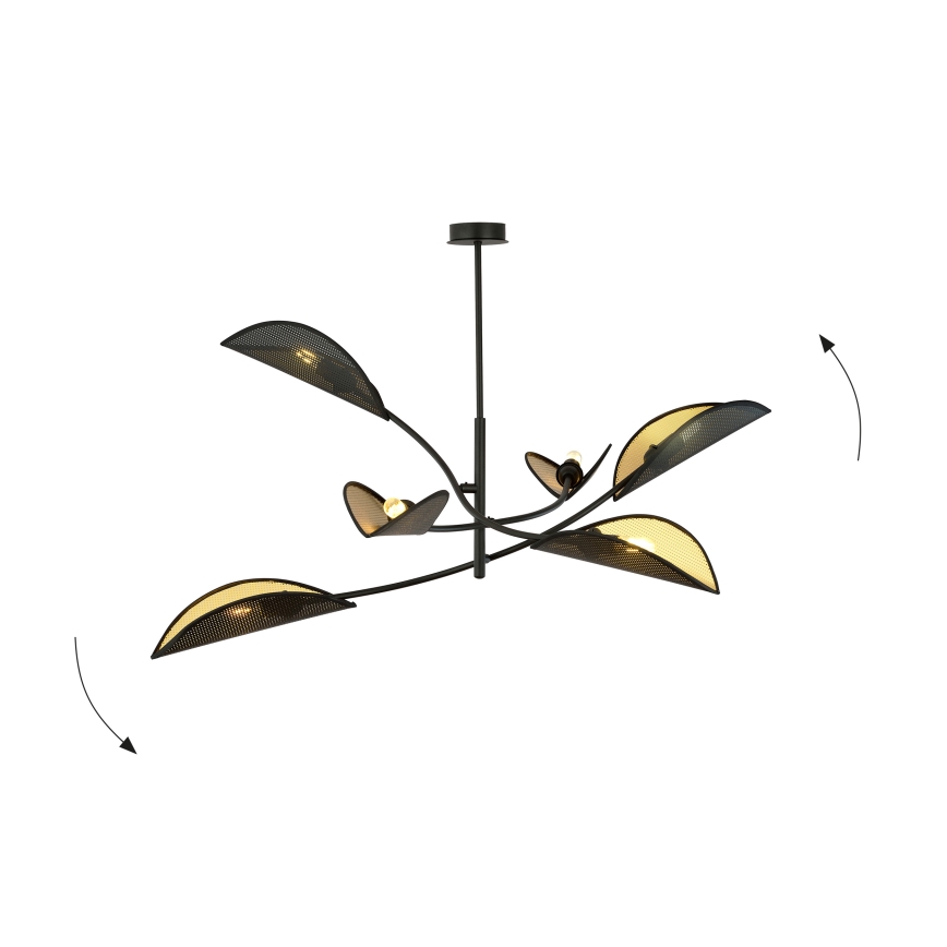 Lampadario a sospensione con supporto rigido LOTUS 6xE14/10W/230V nero/oro